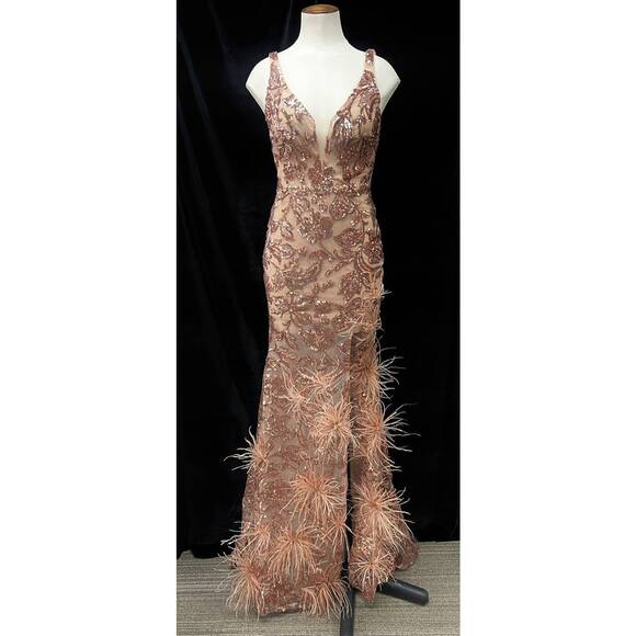NEW AMARRA v-neck sequin prom gown in rose gold